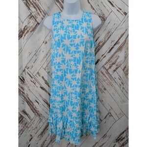 Beachtime by Lulu B White and Blue Dress with Ruffle Bottom